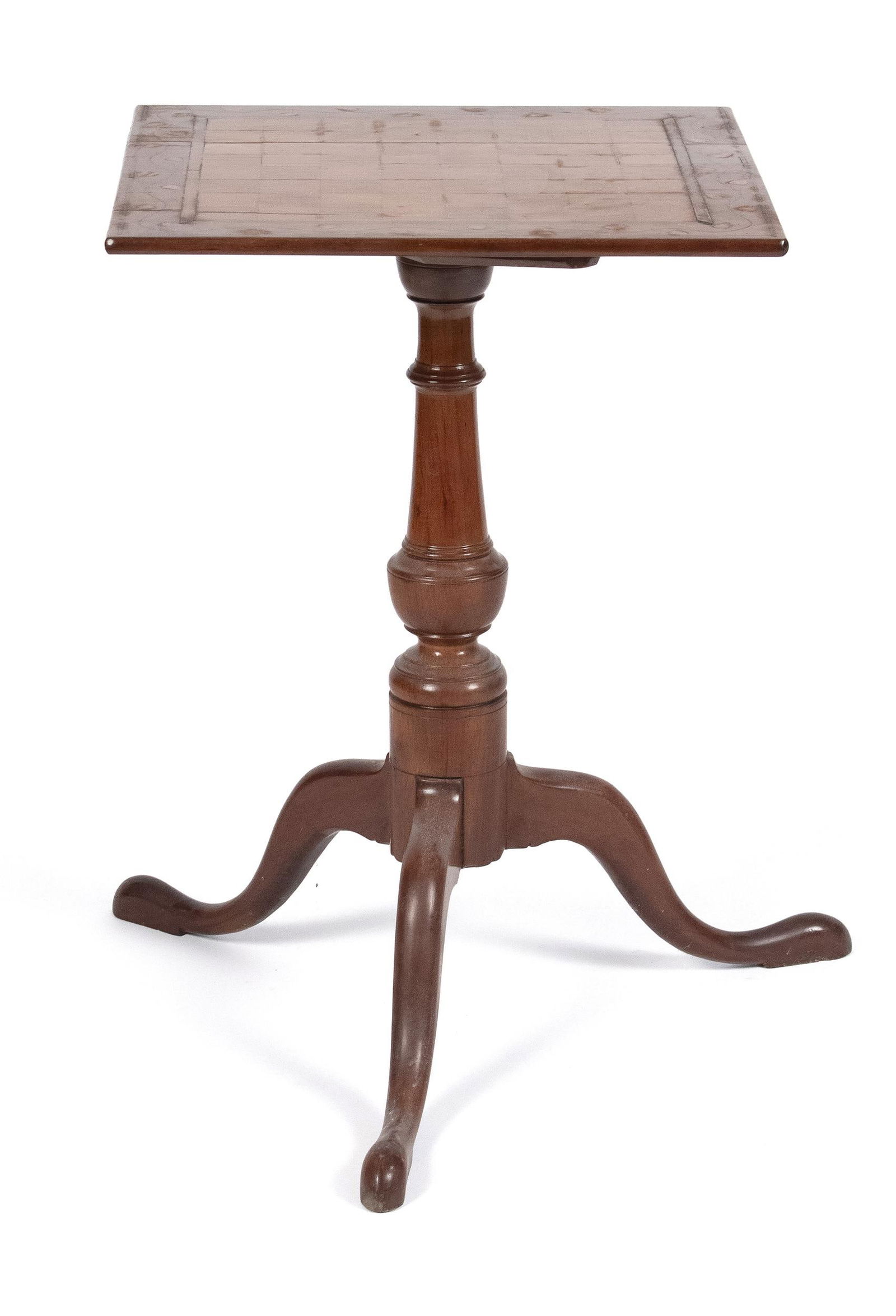 18TH C. INLAID CT QUEEN ANNE CHERRY CANDLESTAND. (1 of 8)