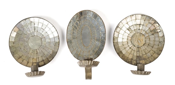 PR ANTIQUE MIRRORED CANDLE SCONCES, AND OTHER, 3 PCS.