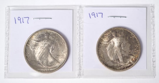 TWO EARLY 20TH C. WALKING LIBERTY HALVES.