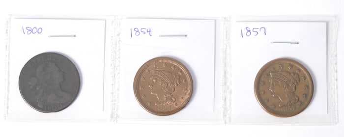 THREE EARLY/MID 19TH C. AMERICAN LARGE CENT COINS.