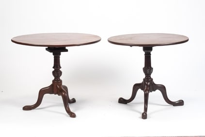 TWO QUEEN ANNE MAHOGANY TEA TABLES.