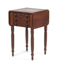 FEDERAL ROPE LEG THREE DRAWER SEWING STAND.