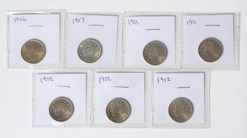 SEVEN EARLY 20TH C. AMERICAN LIBERTY HEAD COINS.