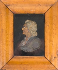 18TH C. WAX BUST IN BIRDSEYE FRAME, WITH HISTORY
