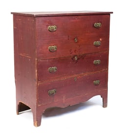 19TH C. RED PAINTED BLANKET CHEST.