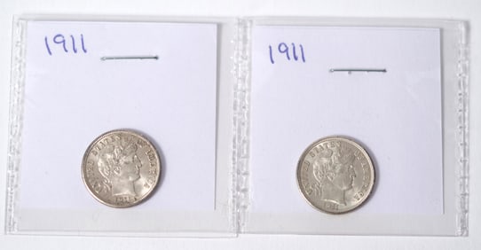 TWO EARLY 20TH C. AMERICAN BARBER DIME COINS.