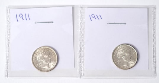 TWO EARLY 20TH C. AMERICAN BARBER DIME COINS.