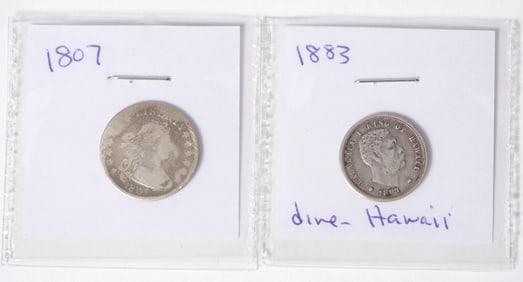 TWO 19TH C. AMERICAN DIMES, BUST AND HAWAII.