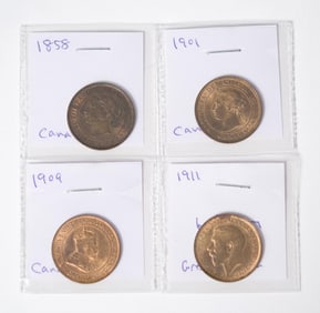 FOUR ASSORTED FOREIGN COINS.