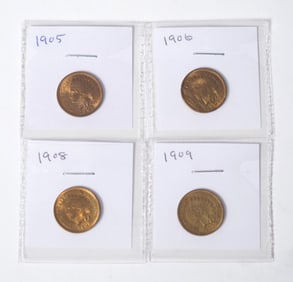 FOUR EARLY 20TH C. AMERICAN INDIAN CENT COINS.