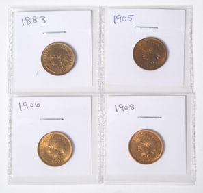 FOUR ASSORTED AMERICAN INDIAN CENT COINS.