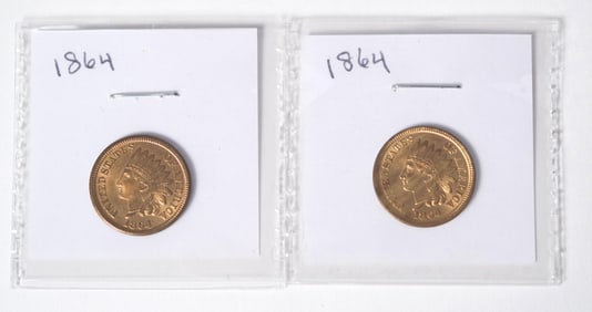 TWO MID 19TH C. AMERICAN INDIAN HEAD CENT COINS.
