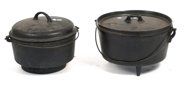 TWO VINTAGE CAST IRON PANS.