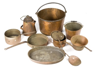 LARGE VINTAGE AND ANTIQUE COPPER, 9PCS.