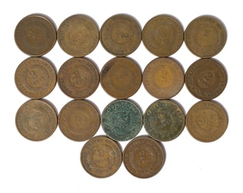 17 ASSORTED TWO CENT COINS.