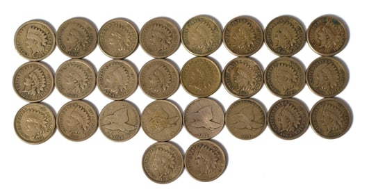 26 MID 19TH C. INDIAN HEAD COINS.
