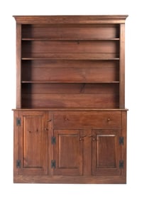 VINTAGE D.R. DIMES TWO PART PEWTER CUPBOARD.