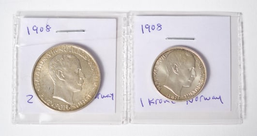 TWO EARLY 20TH C. NORWEGIAN KRONE COINS.
