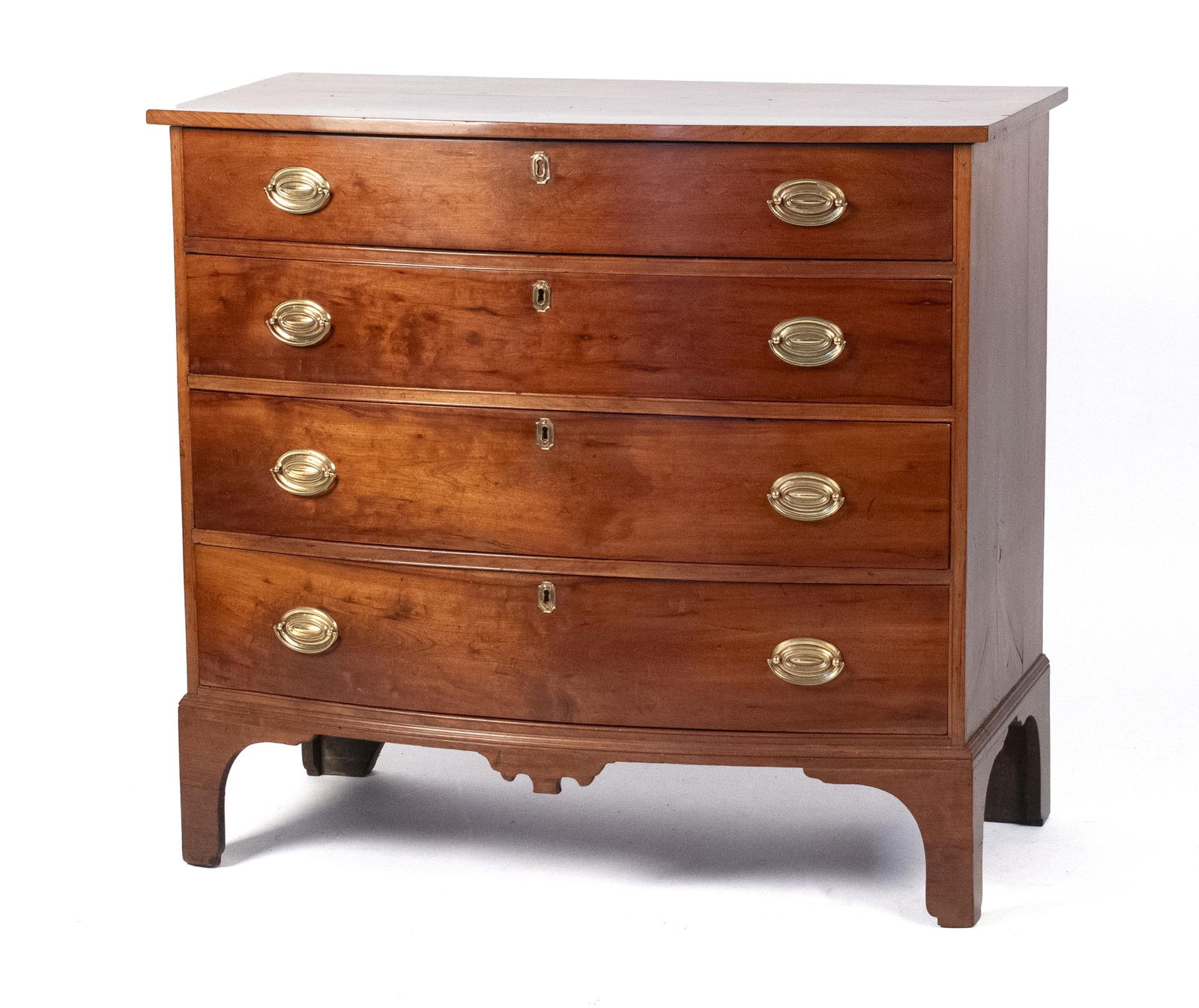 EARLY 19TH C. CHERRY BOWFRONT CHEST. (1 of 14)