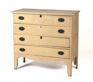 WHITE PAINTED HEPPLEWHITE FOUR DRAWER CHEST.