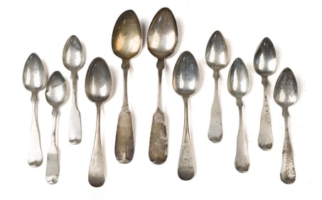 11 COIN SILVER SPOONS.