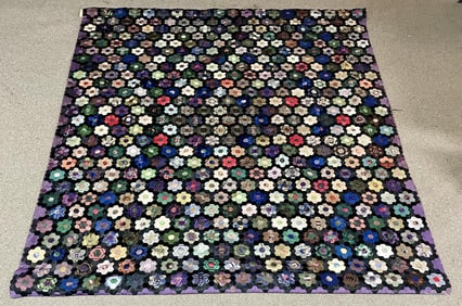 19TH C. AMERICAN SILK MOSAIC QUILT.