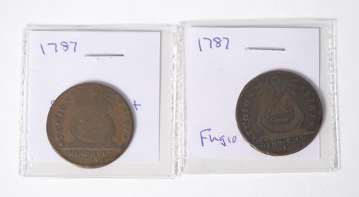 TWO LATE 18TH C. AMERICAN FUGIO CENT COINS.