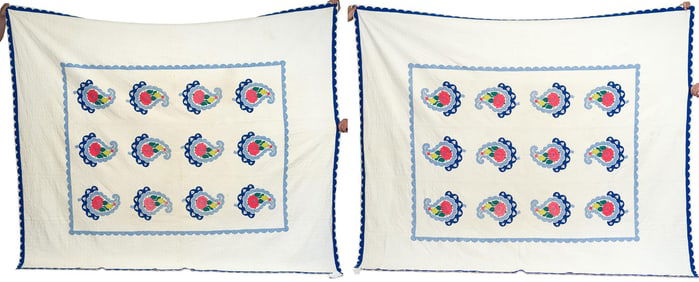 ANTIQUE PAIR OF HANDMADE APPLIQUÉ QUILTS.
