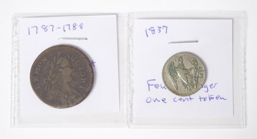 TWO AMERICAN COLONIAL COINS.