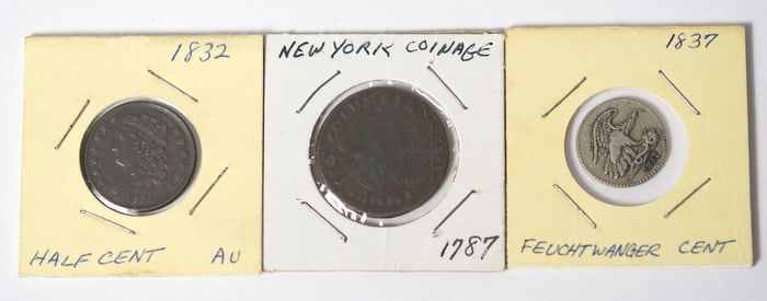 THREE EARLY AMERICAN UNIQUE COINS.