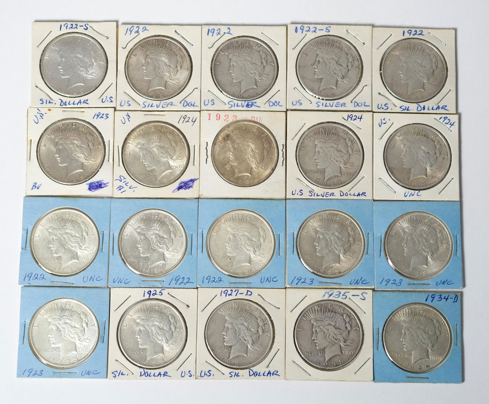 20 ASSORTED PEACE SILVER DOLLAR COINS. (1 of 11)