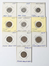 SIX FLYING EAGLE CENTS AND FOUR HALF DIMES.