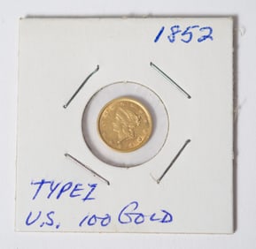 MID 19TH C. ONE DOLLAR GOLD PIECE.
