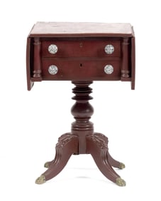 CARVED FEDERAL TWO DRAWER WORK STAND.