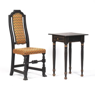 ANTIQUE STAND AND CHAIR.