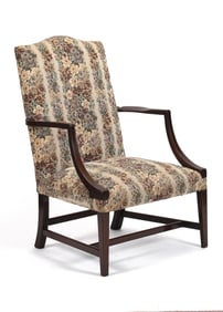 ANTIQUE MA MAHOGANY LOLLING CHAIR.