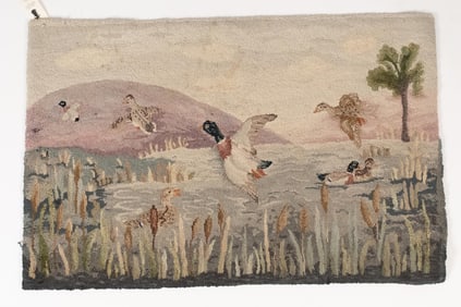 VINTAGE HOOKED RUG, DUCKS.