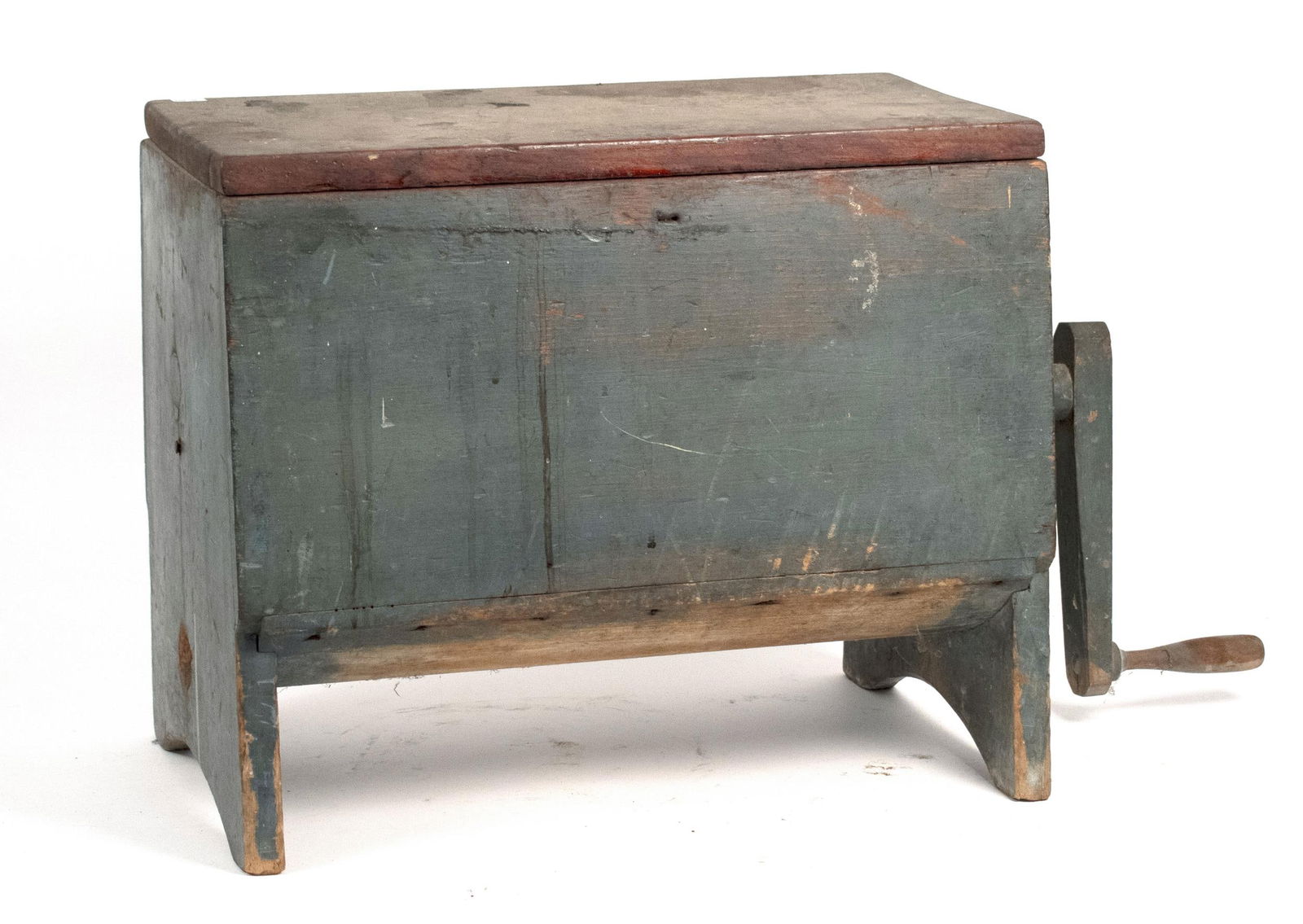 PRIMITIVE ANTIQUE BLUE PAINTED BUTTER CHURN. (1 of 8)