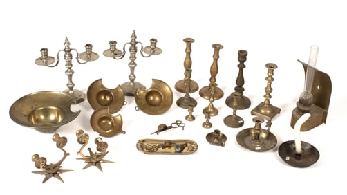 ANTIQUE BRASS LIGHTING AND OTHER, 24 PIECES.