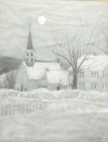 JOHN DIERS PASTEL, VT VILLAGE IN WINTER.