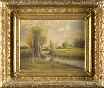 J. SALVEA OIL ON ARTIST BOARD, LANDSCAPE.