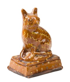 ANTIQUE REDWARE CAT FIGURINE.