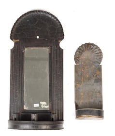 TWO ANTIQUE TIN CANDLE SCONCES.