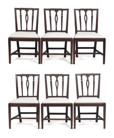 SET OF SIX 19TH C. HEPPLEWHITE DINING CHAIRS.
