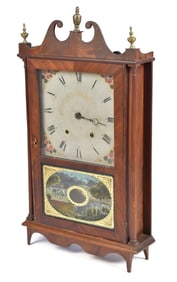 SAMUEL TERRY PILLAR & SCROLL MANTLE CLOCK.