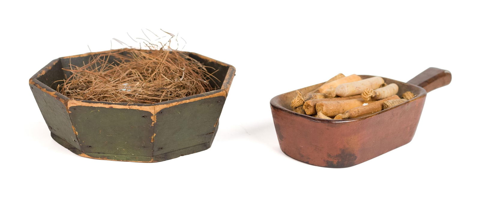 RARE 18TH C. PAINTED SPILL AND A GREEN PAINTED BOX. (1 of 12)