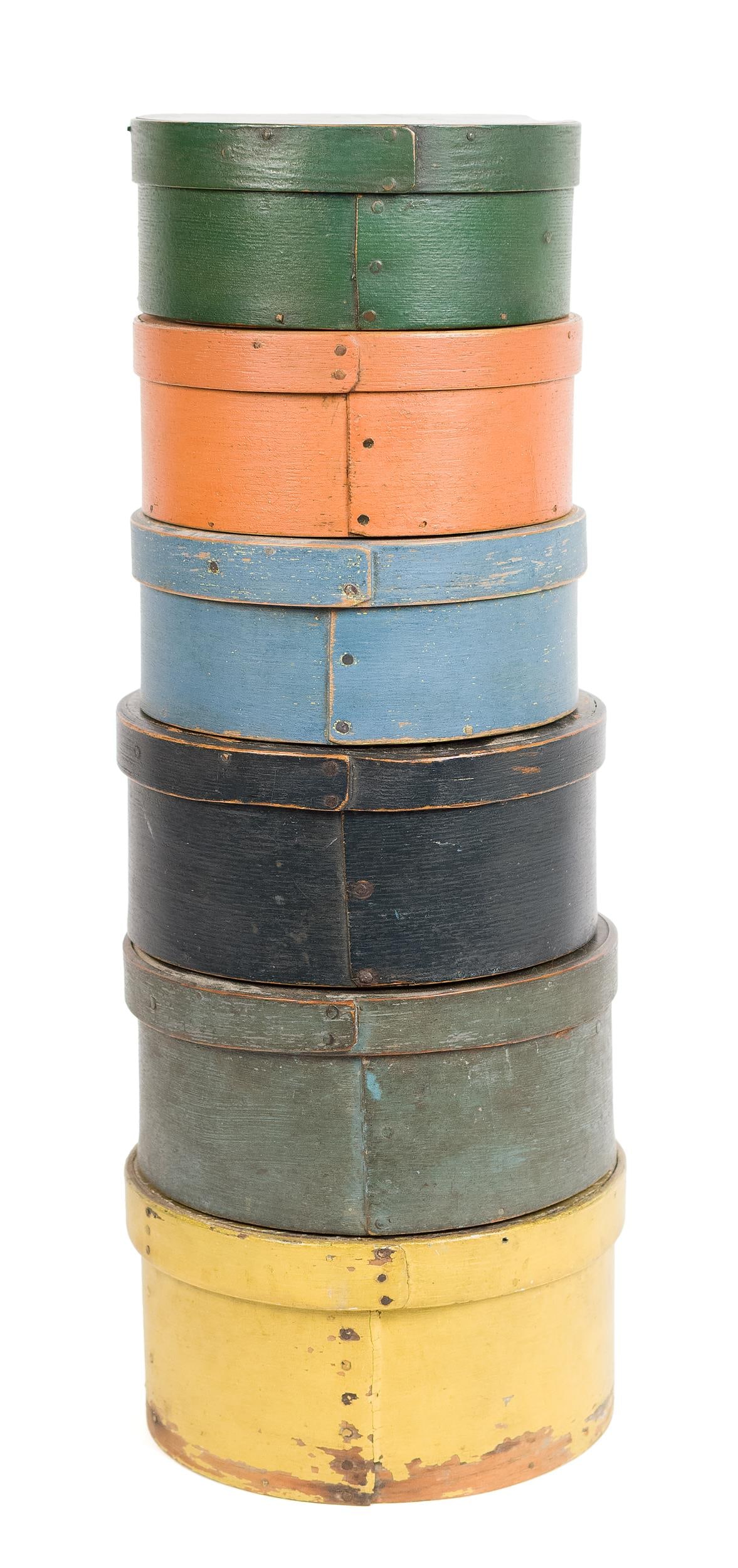 SIX 19TH C. PAINTED PANTRY BOXES. (1 of 20)