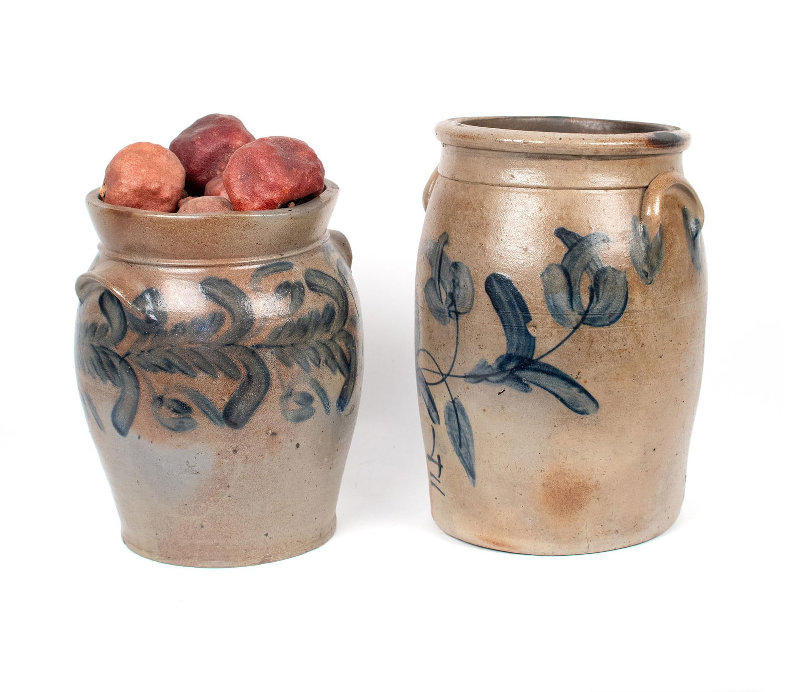 TWO 19TH C. DECORATED STONEWARE CROCKS. (1 of 8)