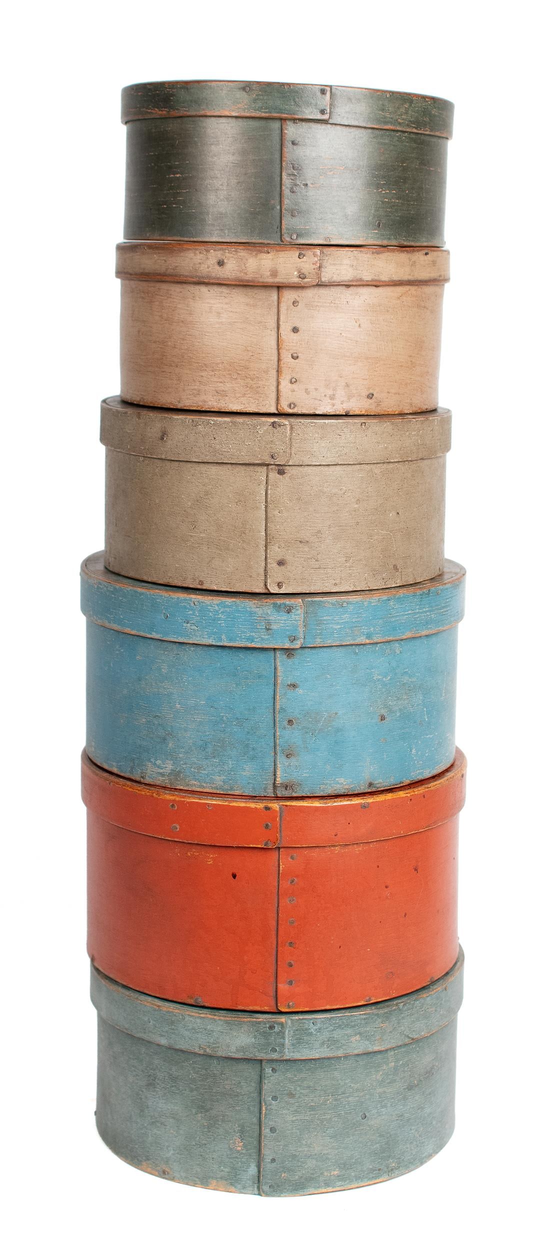 SIX 19TH C. PAINTED PANTRY BOXES. (1 of 20)