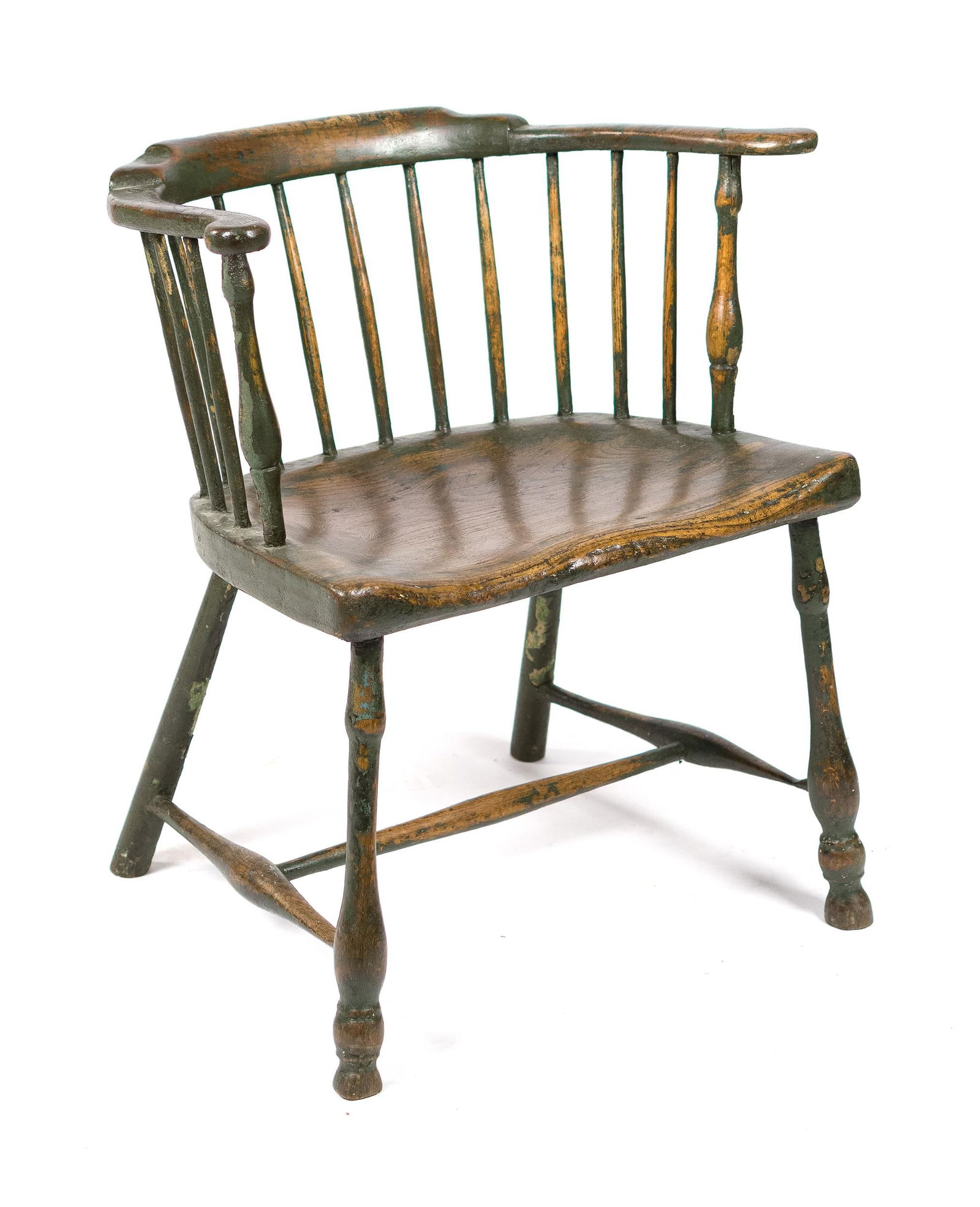 18TH C. GREEN PAINTED LOW BACK WINDSOR. (1 of 13)